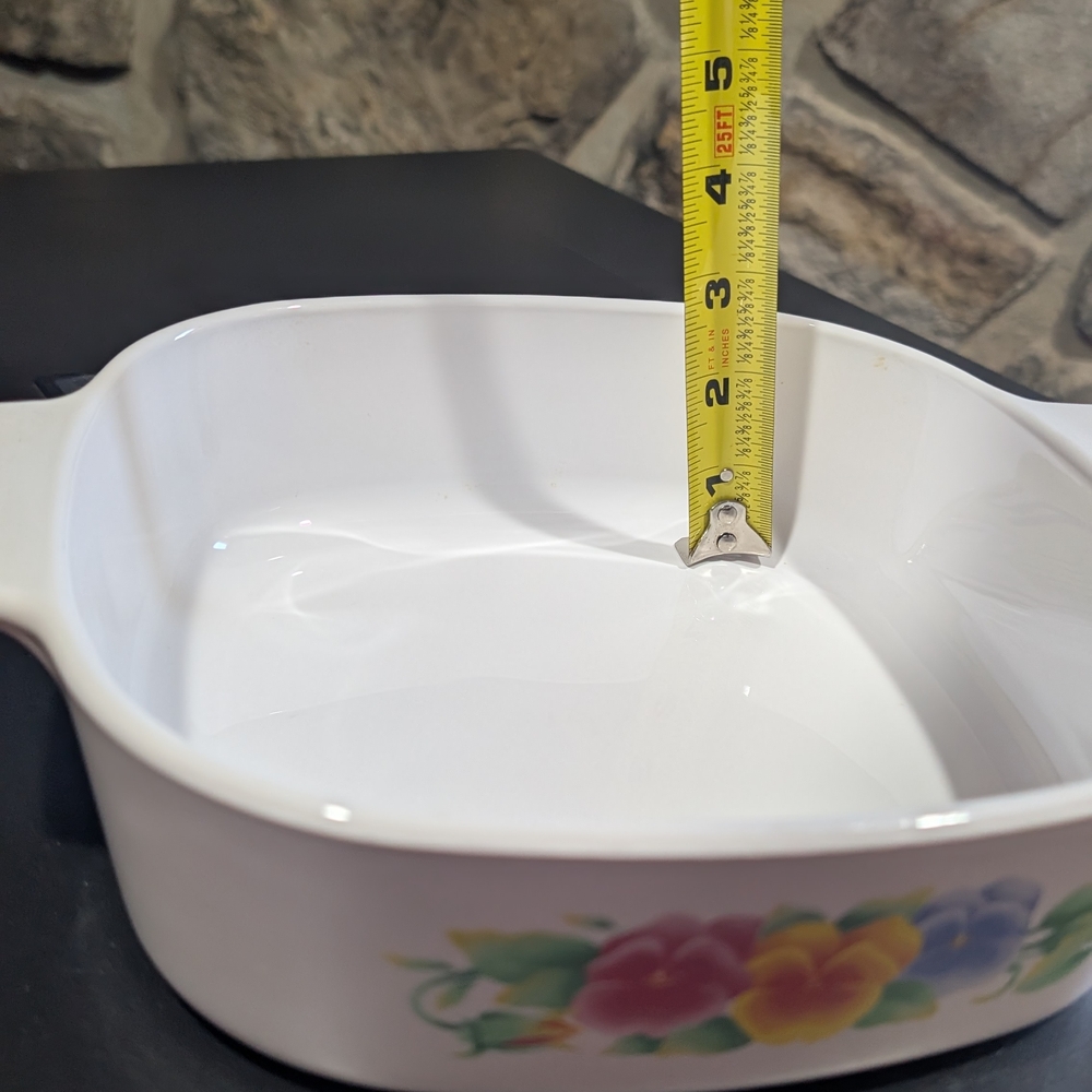 Corningware White Ceramic Baking Dishes In Summer Blush Pansy With Glass Lid - Picture 9 of 10